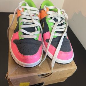Nike Kids Dunk Low Sneakers in Pink, Green, and Orange